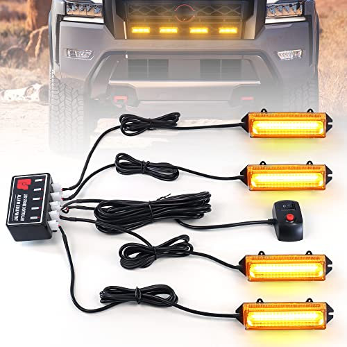 Dinfu 4 x COB Luces de Advertencia de Emergencia Ámbar 40W naranja intermitente faro giratorio barra con 18 modos de luz estroboscópica intermitente para el coche tractor camión de coches