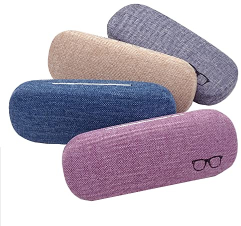 Dilireba 4 Stück Harte Brillenetui Box, Tragbar und Kratzfest, Leinenstoffe Sonnenbrillenetuis, Hartschalen Etui für Damen und Herren