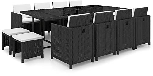 Yolola Garten Sitzgruppe Rattan 12 Personen Gartenmöbel Set Sitzgarnitur mit Auflagen für Garten Gartengruppe Gartengarnitur Gartenmöbel Essgruppe Polyrattan Essgruppe Gartensetse, Schwarz