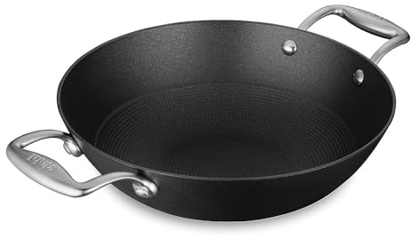 stahl Hybrid Gusseisen-Wokpfanne mit Griffen, leichtgewicht | Für alle Herdarten | Rostfrei | Schwarz | Ø 24 cm, 2.2 Liter (für 3 Personen)