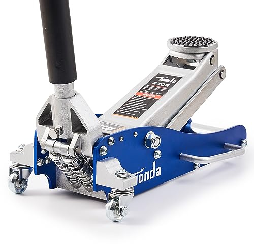 TONDA Floor Jack, Low Profile 2 Ton Hydraulic Aluminum and Steel Car Jack with Dual Pump System, Rapid Lift, Blue