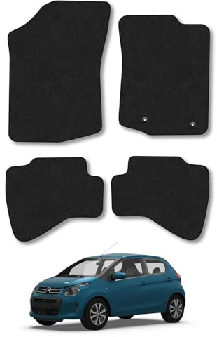 Citroen C1 (2014+) [Round Clip] Car Mats Accessories Tailored Fit Carpet Floor Mats Non Slip Black Trim Full Coverage Compatible Accessory Front Rear Set Anti Slip Granulated Backing Clips