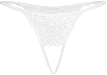 Teyli Damen Ouvert Tanga mit Loch im Schritt - Aus dehnbarer und eleganter Spitze mit ausdrucksstarkem Blumenmotiv - Höschen mit Offenem Schritt - Strings Damen Weiß S/M