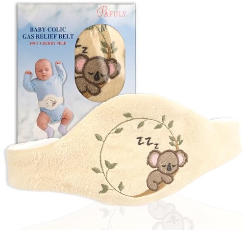 Pafuly Baby Colic Gas and Upset Stomach Relief for Newborns-100% Cherry Seed-Heated Tummy Wrap-Colic Baby Swaddling Belt for Natural Relief–Soothing and Calming (Beige)