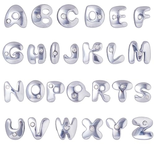 SUNNYCLUE 1 Scatola 52 Pezzi Perline Alfabeto Ciondoli Lettera Alfabeto Perline Lettera Strass Sfusa AZ Ciondoli Distanziatore Sfuse per Creazione di Gioielli Braccial