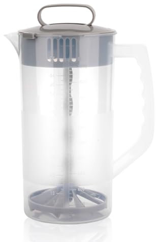 Mixing Pitcher for Drinks, 2.1qt/67.6oz with Mixer Plunger, Hand Lid & Angled Blades - Unbreakable Plastic Water Container for Stirring Formula, Breast Milk, Tea, Lemonade