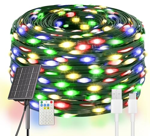 Dolucky Luces de Navidad Solares Exterior, 50M 500 LED,Cadena de Luces Colores 19 Modos Impermeable Guirnalda Decoración para Arboles de Navidad Fiesta Boda Patio Jardine Terraza