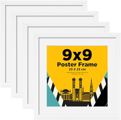 Egofine Bilderrahmen 23x23 cm, Holzrahmen Rahmen 23x23 cm mit Acrylglas, Passepartout für Fotos 18 x 18 cm，Quadratische Bilderrahmen für Wand- oder Tischdekoration,Perfekt für Zuhause, Büro,Weiß,4er