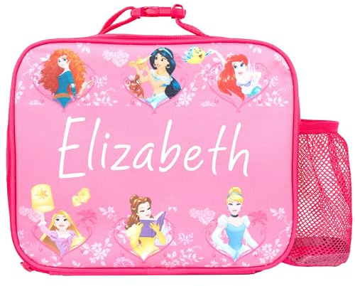 Disney Princesses - Lonchera personalizada para niños, con aislamiento térmico y soporte de malla para bebidas, bolsa escolar y aperitivos para niñas, color rosa