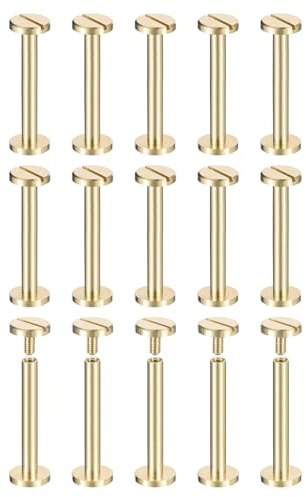 QUARKZMAN Lot de 30 Vis Chicago en Laiton 30X10mm à Tête Plate | avec Clou à Visser pour la Reliure Artisanale en Cuir