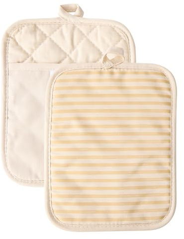Kitchen Pot Holder Heat Resistant Coaster Potholder 100% Cotton with Silicone Oven Mitts with Pocket for Cooking and Baking Beige