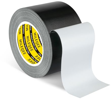 MILEQEE Black Duct Tape, Self-Adhesive Single Sided Cloth Mesh Fabric Tape | 48mm x 10m, Strong Sealing Tape, Repair, Seal, Fix, Splice Indoors Multipurpose Sticky Strips Easy Tear, Winter Draft Blocker
