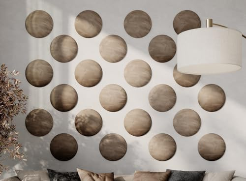 Panneaux muraux décoratifs acoustiques en Velours Doux | Carrelage insonorisant et Absorbant l'écho | Planches Douces (Beige, 4x Round (25x25cm))