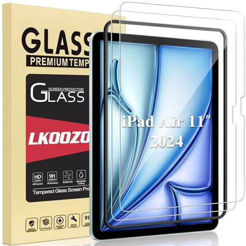 LKOOZO [2 Piezas Protector Pantalla para iPad Air 11 Pulgadas M3/M2 (2025/2024), con Marco de Instalación Fácil Cristal Templado