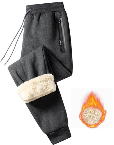 JustSun Pantaloni Tuta Uomo Invernali Pantalone Sportivi Corsa Felpati Termici Cotone Pantaloni da Jogging Felpata Fleece Foderato in Pile Jogger con Coulisse e Tasche Grigio Scuro XXL