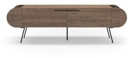 Calicosy Meuble TV 2 Portes avec Pieds en Métal L194,5 cm - SALUSO - en Panneaux de Particules - Décor Noyer - pour Salon - L194,5 cm x l37,6 cm x H57,7 cm