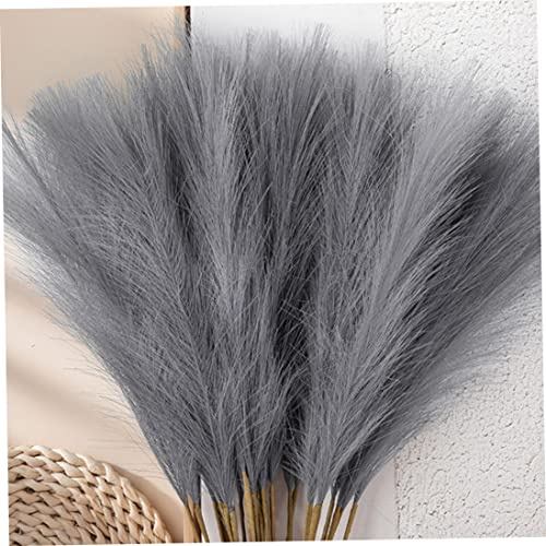 Faux Pampas Grass Large Grey Pampas Grass Decor Artificial Fluffy Pampas Grass for Room Decor 6PCS 45cm Dark Grey, Artificial Pampas Grass Plant, Faux Pampas Grass