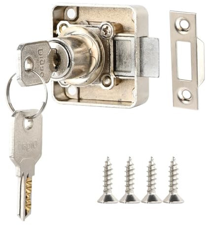 Serratura a Camma con Chiave, Serratura per Armadio, Serratura a Cilindro per Mobili da 22 mm, Serratura Cassetto Scrivania con 2 Chiavi per Domestico Ufficio