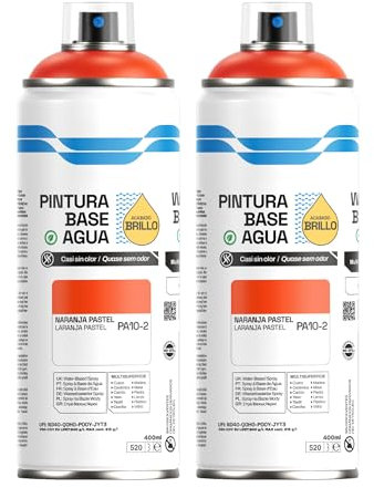 H HANSEL HOME Pintura Spray Base Agua 400ml - Para Muebles, Metal, Plástico y Madera - Ecológica y Sin Olor, Colores Duraderos - Naranja Pastel, 2 unidades