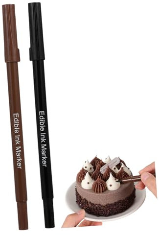 NAMOARLY Edible Markers Dual Tip Food Coloring Pens for Baking Cookie Cake Decorating DIY Tools 2pcs Black Brown