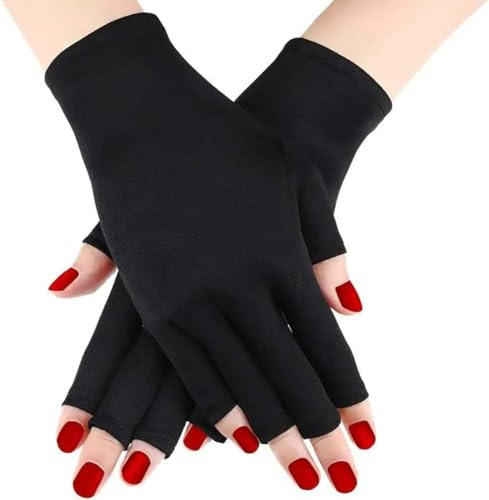 1 Pair Black UV Gloves for Nail Art - Fingerless UV Light Protection Gloves for Gel Polish Manicure, Anti-UV Flash Cure & Hand Moisturizing