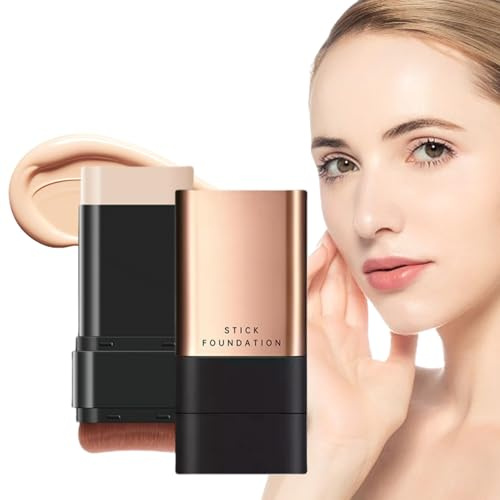 2 In 1- Luxury Anti-Wrinkle Foundation Stick, Korea Flawless Eraser Foundation Stick with Brush, Double Head Foundation Make-Up Stick, Traceless Matte Foundation Repair Stick (White)
