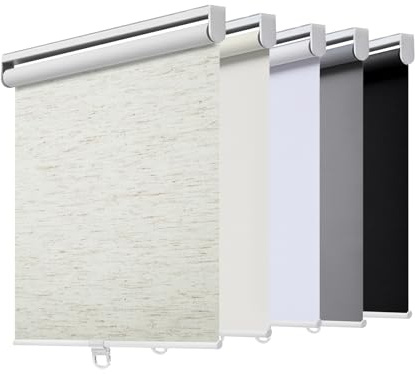 AOSKY Blackout Roller Blinds without Cord for Windows and Doors with Spring System - UV Protection Roller Shutters Room Darkening for Home and Office (115 cm W x 180 cm H, Linen Cream)