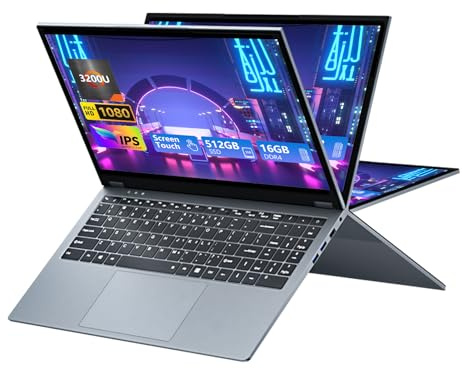 Tunhail 15.6 inch 2 in 1 Laptop, Touchscreen Laptop Ryzen R3-3200U (up to 3.5 GHz), Laptop 16GB RAM 512GB SSD, 1920X1080 FHD, WiFi 5 BT5.1 Backlit Keyboard, 360° Rotating Touch Screen