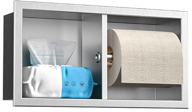 Bernkot Unterputz Toilettenpapierhalter Edelstahl, WC Badezimmerschrank mit Toilettenpapierhalter Halterung, Klopapierhalter mit aufbewahrung, 10×18×34cm, Gebürstet