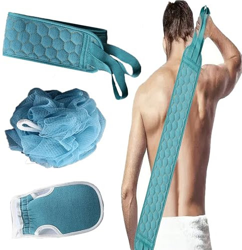 SYXLS Tres Juegos De Cepillo De Baño De Fibra Vegetal, Guantes De Ducha De Cepillo De Espalda, Cepillo De Baño Lateral De Doble Capa Para Hombres y Mujeres, Cepillo De Baño Alargado Sin Marcas