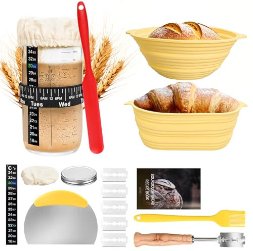 LUOJINYI 16 Pezzi Cestino Lievitazione Pane, Kit Completo di Lievito Madre, Kit pane Fatto in Casa Include Cestino Pane Lievitazione, Fermentatore, Tagliapane, ecc.