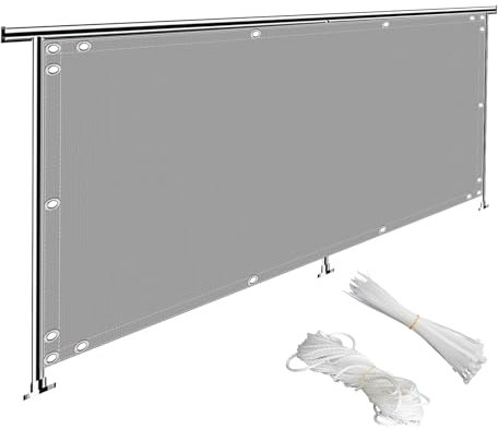 MEEYI Mallas Ocultacion Balcon 1.2x17m, Pantalla de Malla para Exteriores Impermeable Protección UV Toldo Lateral Balcon con Ataduras de Cables para Balcón Jardín, Gris Claro