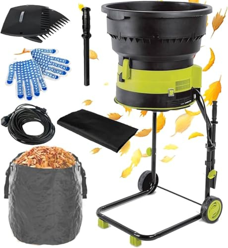 Drmoxin 2500W Bladeless Electric Leaf Mulcher Shredder Garden Corded Electric Chipper 8,000 RPM Mulches Up to 208 liters of Leaves Per Minute for Leaves,Grass & Yard Clippings,Powercord×40m