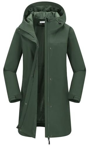 33,000ft Women's Rain Jacket Long Trench Coat Waterproof Windbreaker Hooded Lightweight Ladies Raincoat Functional Jacket Outerwear with Pockets