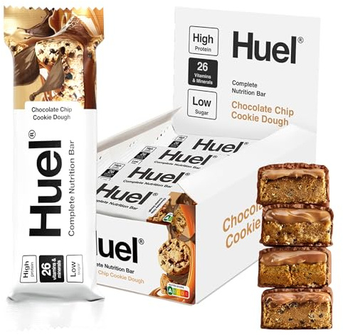 Huel Complete Nutrition Bar | 12x55g Bars | Chocolate Chip Cookie Dough | High Fibre | Under 200 Cal | Vegan Chocolate | Plant-Based Protein Snack