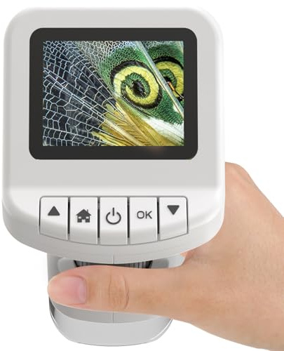 1200X Handheld Portable Microscope for Kids Digital Scope 2.0 Screen Rechargeable STEM Toy Slide Kit Pocket Science Gift for Children Ages 6-12 Students (White)