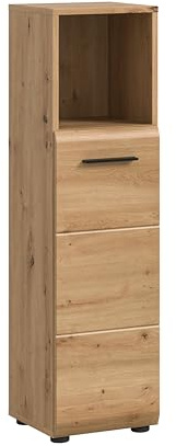 xonox.home – Standschrank hoch Ice 30x110x30 cm in Korpus und Front Artisan Oak Nachbildung – Schrank Badezimmer-Hochschrank – modern & schlank