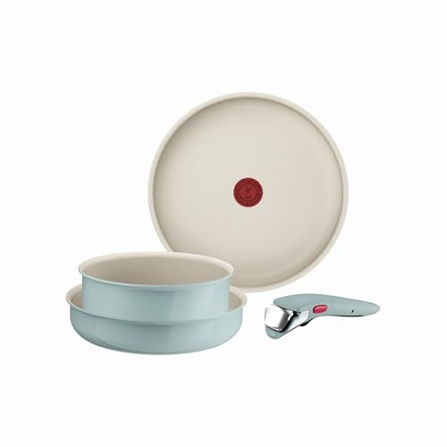 Tefal Ingenio Serenity L828S404 Kochgeschirr, 4-teilig, Standard, Antihaftbeschichtung, sicherer abnehmbarer Griff, stapelbares Design, Eukalyptus
