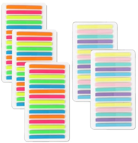 Lot de 1 500 bandes adhésives et notes d'index pour surligner le texte - Marqueurs adhésifs transparents dans des couleurs pastel, étroites et longues comme une règle - Pour bureau, école, étude