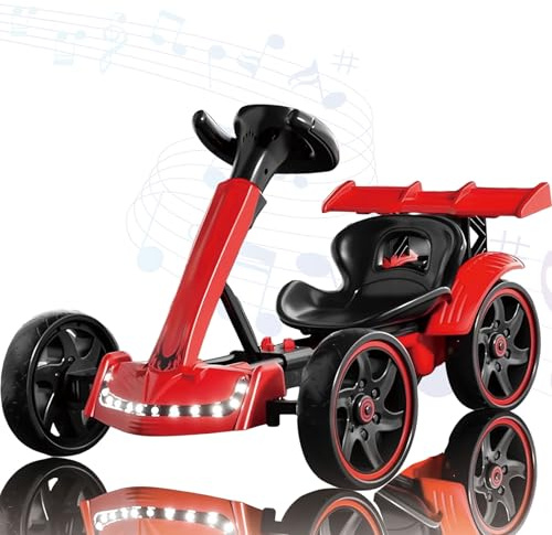 Kids electric Foldable go-kart w/drift function,12V Battery Powered Cars for Kids w/Remote Control,Pedal Go-Karts with Adjustable Seat & Music/Lights,Ride On Toy for Indoor Outdoor,Red