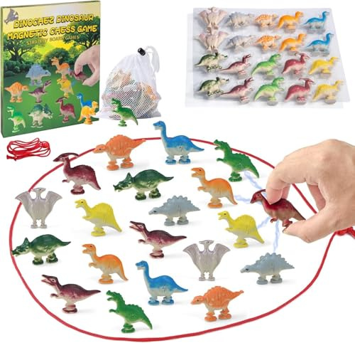 Juego de ajedrez magnético de Dinosaurio con 20 Piezas, Cuerda y Bolsa, Juego de Mesa Familiar para niños y Adultos, Regalo de Viaje y Fiesta