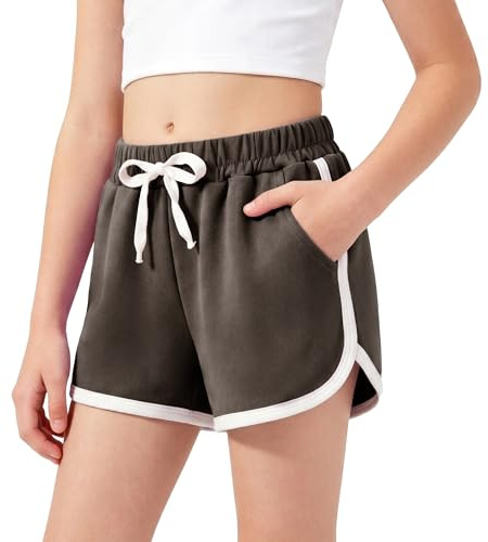 JinBei Pantalones Cortos Niña Algodón Deportivos Shorts Verano, 6-13 Años | con Bolsillos, Transpirables, Cómodo, Cintura Elástica, Ciclismo Shorts para Danza, Running, Gimnasia, Casual, Escuela