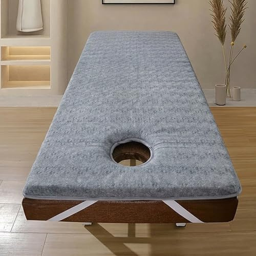 Coprimaterasso Lettino Massaggio in Memory Foam Topper Lettino Estetica con Foro per il Viso Materassino Professionale per Extension Ciglia Antiscivolo(Grigio,180x60x4cm)