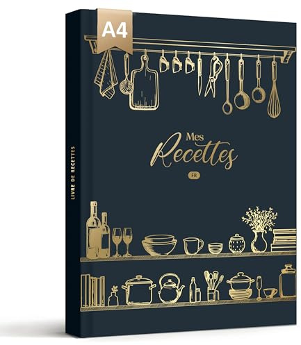 BIROYAL Carnet de Recettes à Remplir A4, 114 Recettes, Bleu noir | Papier Épais 120g, Grand Espace d'Écriture, Table de Conversion & Calendrier Saisonnier, Pour cuisiniers amateurs & famille