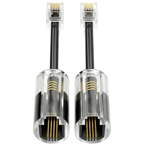 Xevtrak Telefonkabeltrasslare, fast telefonkabel mot trassel med 360 graders rotation, fast telefonadapter RJ9 4P4C, svart, transparent med tråd för kontor, 2 st