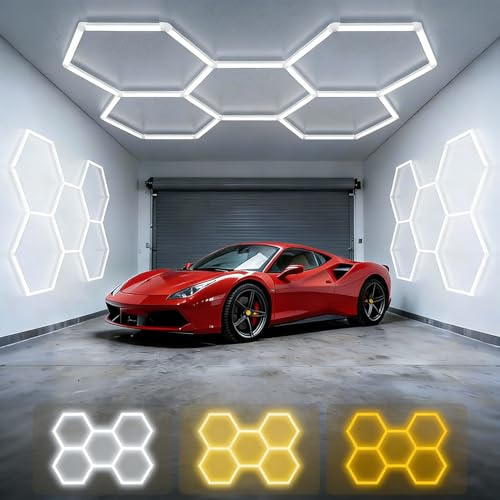 Sedtonmu Lámpara LED Hexagonal 5-Hex con Temperatura de Color Regulable 3000K-4500K-6500K, Iluminación de Techo para Garaje y Gimnasio,H