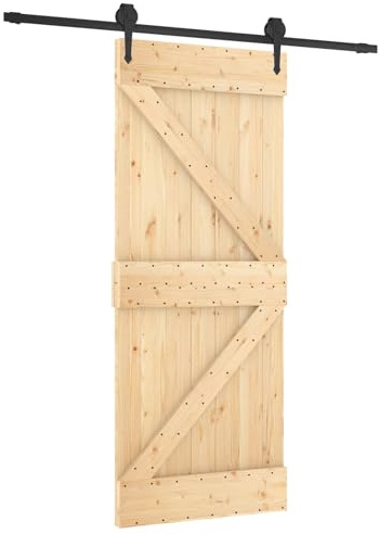 vidaXL Schiebetür Natürlich und Schwarz 85 x 210 cm Massivkiefer