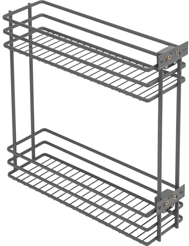 GTV Apothekerschrank Auszug MOVIX, für 200mm Schrankbreite, 2 Etagen, Auszugkorb für Küchenschrank, 15 kg Tragkraft, seitliche Montage, inkl. 4 Trennwänden, Anthrazit