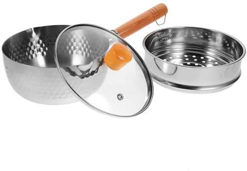 UTHCLO Cacerola Esmaltada de Acero Inoxidable 18cm con Doble Capa y Vaporera, Olla para Cocinar al Vapor y Leche, Capacidad 1200ml para Cocinar Varios estilos