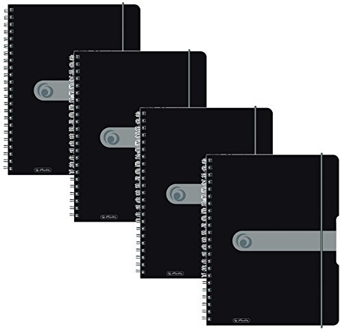 Herlitz 11293073 Spiralblock A4 to go, Holzfreies Papier, 80 Blatt (4er Pack A4, schwarz)